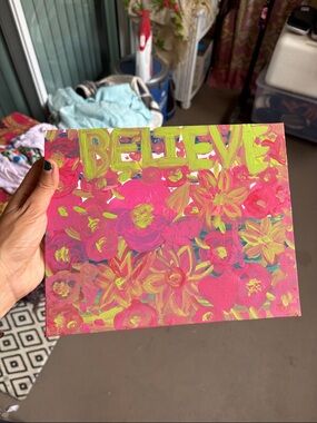 BELIEVE Floral Canvas Wall Art - Pink & Lime